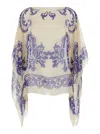 Etro Blue Cape With All-over Paisley Print In Silk Woman In Blu