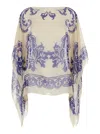 Etro Blue Cape With All-over Paisley Print In Silk Woman In Blue
