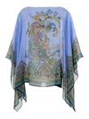 Etro Blue Cape With All-over Paisley Print In Silk Woman In Multicolor