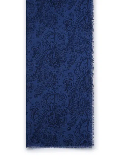 Etro Blue Cashmere And Silk Scarf