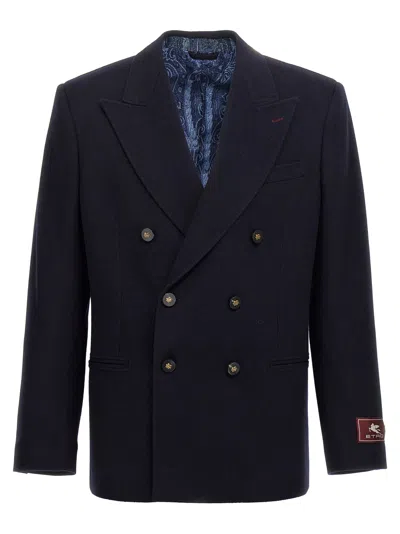 Etro Men's Decorative Basting Blazer In Blue