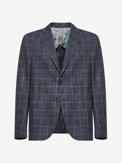 ETRO BLUE CHECKED CANVAS SINGLE-BREASTED BLAZER