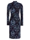 Etro All-over Pattern High-neck Midi Dress In Blue