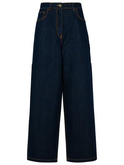 Etro Wide-leg Cotton Blend Jeans In Blue
