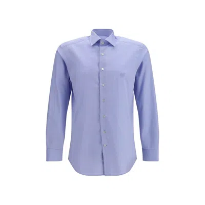 Etro Roma Cotton Shirt With Pegaso Logo In Blue