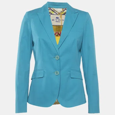 Pre-owned Etro Blue Cotton Gabardine Single Breasted Blazer M