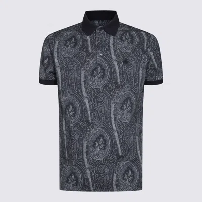Etro Printed Cotton Polo In Gray