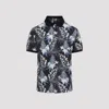 Etro Leaf-print Cotton Polo Shirt In Blue