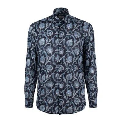 Etro Blue Cotton Shirt With All Over Paisley Print