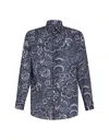 ETRO BLUE COTTON SHIRT WITH PAISLEY FLORAL PATTERN