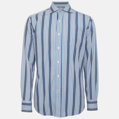 Pre-owned Etro Blue Cotton Stripe Long Sleeve Shirt S