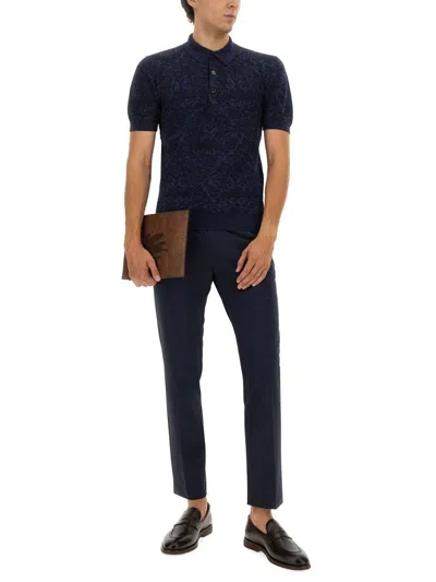 Etro Classic Cotton-wool Blend Polo Shirt For Men In Blue