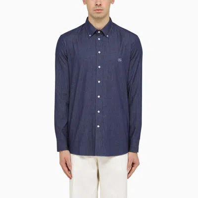 Etro Blue Denim Shirt With Logo Embroidery