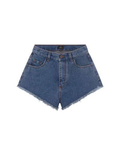 Etro Blue Denim Shorts With High Waist