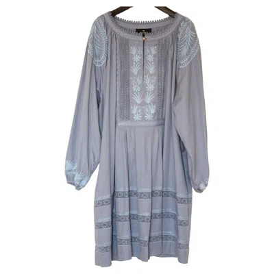 Pre-owned Etro Blue Embrioded Cotton Dress Size It 44