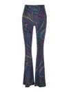 Etro Blue Flared Pants With All-over Paisley Print In Velvet Woman In Blue