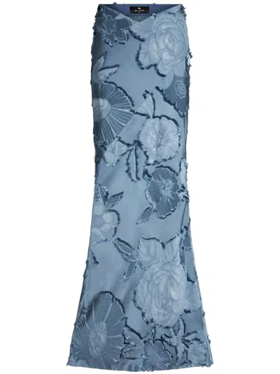 ETRO BLUE FLORAL-JACQUARD MAXI SKIRT