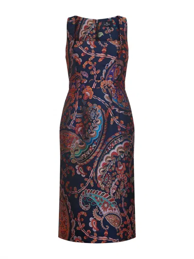 Etro Women Blue Floral Paisley-pattern Jacquard Midi Sheath Dress In Multi
