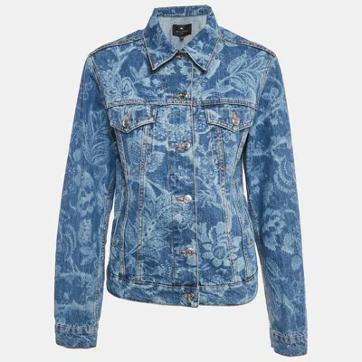 Pre-owned Etro Blue Floral Pattern Denim Jacket M