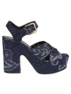 Etro Heel Block Floral Pattern Open Toe Platform Sole In Blue