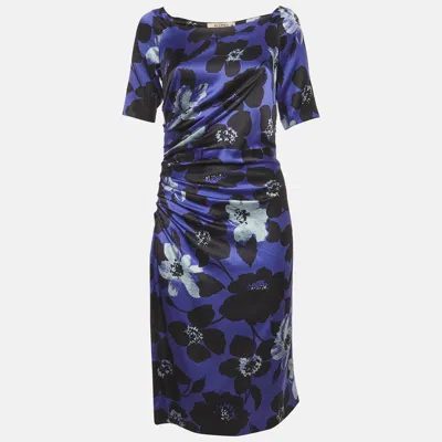 Pre-owned Etro Blue Floral Print Silk Midi Dress L