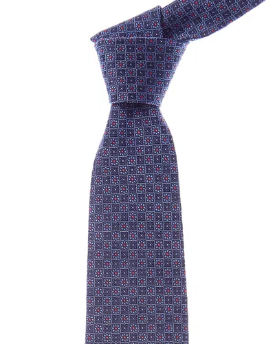 Etro Blue Floral Squares Silk Tie In Purple