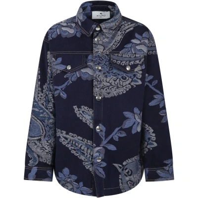 Etro Blue Jacket For Kids With Paisley Pattern In Denim