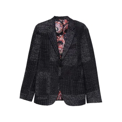 Etro Wool-blend Patchwork Blazer In Black