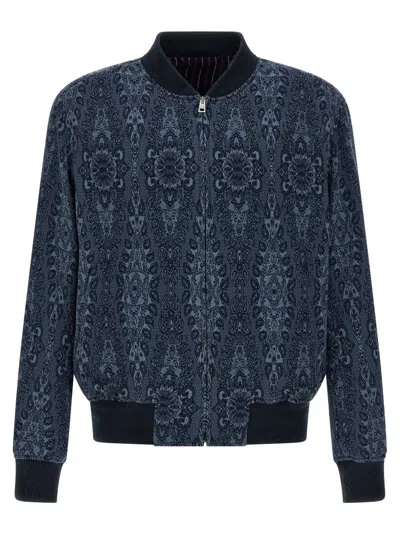 ETRO BLUE JACQUARD BOMBER JACKET