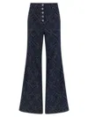 Etro Flared Jacquard Denim Jeans With Pegaso Buttons In Blue