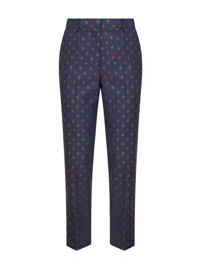 ETRO BLUE JACQUARD WOOL BLEND CIGARETTE TROUSERS