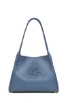 Etro Blue Calf Leather Shoulder Bag With Pegasus Emblem In Avion Blue
