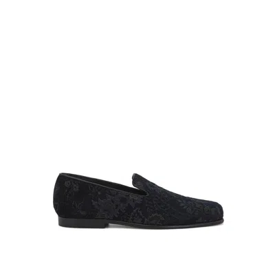 Etro Blue Leather Slip-on Loafers In Black