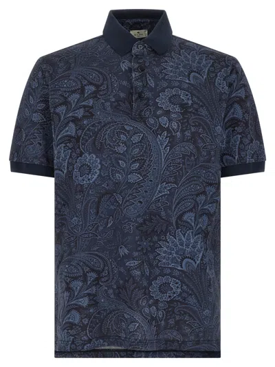 Etro Blue Logo Embroidery Polo In Multi