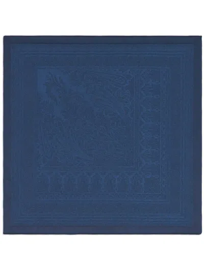 Etro Paisley-print Silk-blend Pocket Scarf In Navy Blue