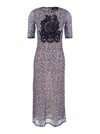 Etro Blue Long Dress With Maxi Floral Print On The Front And All-over Print In Tech Fabric Woman In Blue