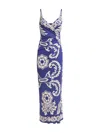 Etro Blue Long Dress With Spaghetti Straps And All-over Print In Tech Fabric Stretch Woman In Blue