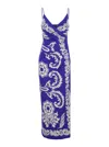 Etro Blue Long Dress With Spaghetti Straps And All-over Print In Multi