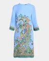 Etro Stretch Viscose Dress With Iconic Print In Blue Print 2