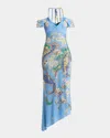 Etro Blue Lucky Charm Jersey Halter Midi Dress In Print On Blue Base 3