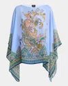 Etro Blue Cape With All-over Paisley Print In Silk Woman In Blue Print 2