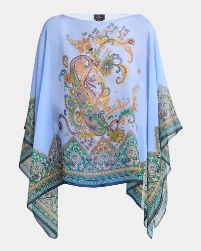 ETRO BLUE LUCKY CHARM SILK PONCHO