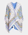 Etro Blue Medallion Wool Reversible Cape In Print On White Base