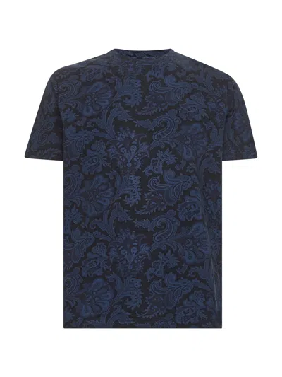 Etro Blue Paisley And Maxi Flowers T-shirt