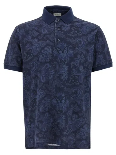 Etro Paisley-print Cotton Polo Shirt In Blue