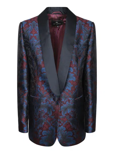 Etro Blue Paisley Jacket In Burgundy