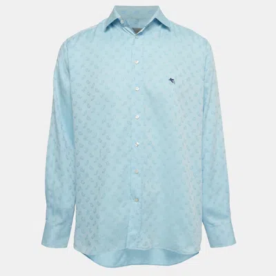 Pre-owned Etro Blue Paisley Jacquard Button Front Shirt Xl