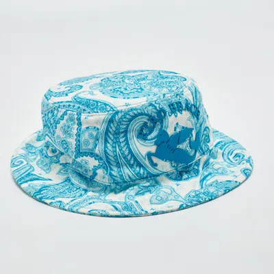 Pre-owned Etro Blue Paisley Print Canvas Beach Bucket Hat Size 57