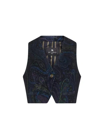 Etro Blue Paisley Print Corduroy Vest