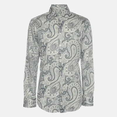 Pre-owned Etro Blue Paisley Print Cotton Long Sleeve Shirt M